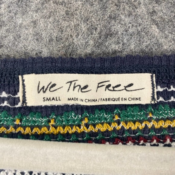 Free People Thermal Top Small Navy Blue Fair Isle Henlet Long Sleeve - Picture 10 of 13